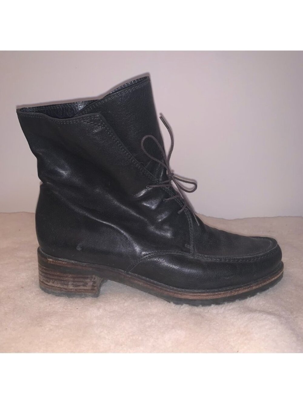 Stuart Weitzman Black Lace Up Boots with Rugged Style